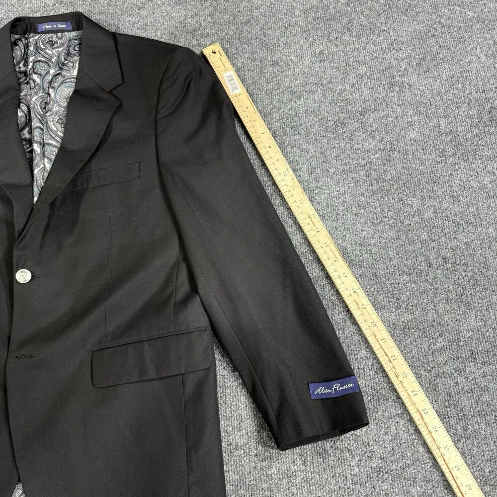 Alan Flusser Mens Black Solid Suit Jacket Single Breasted Two Button Notch